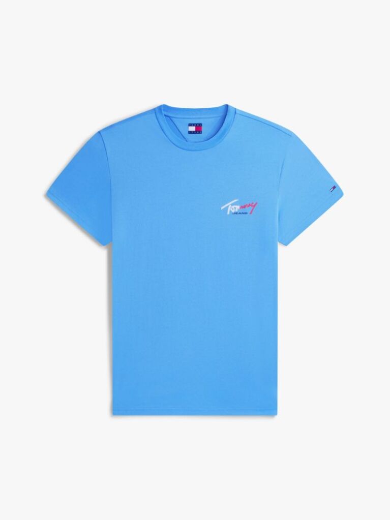 Μπλε Slim Βαμβακερό T-Shirt Με Signature Λογότυπο  Άνδρες