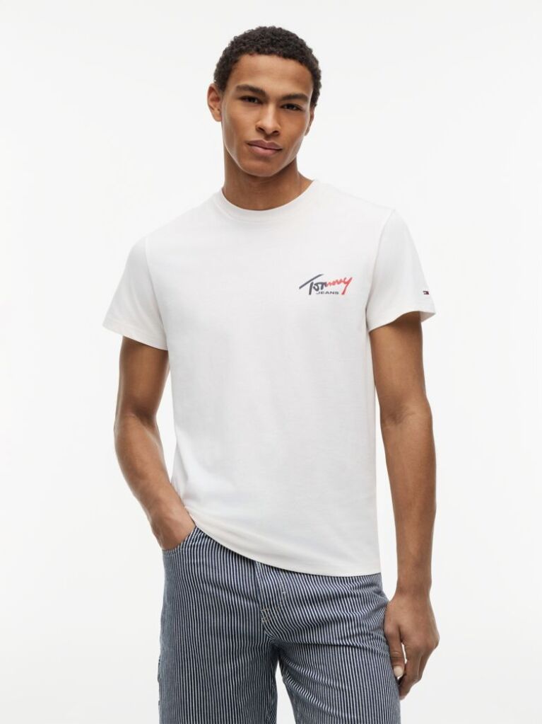 White Signature Logo Slim Jersey T-Shirt  Men