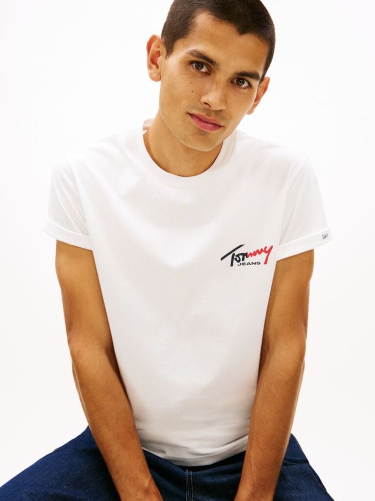 Μπεζ Slim Βαμβακερό T-Shirt Με Signature Λογότυπο  Άνδρες