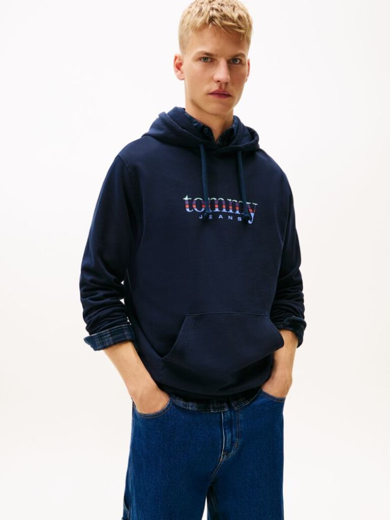 Blue Logo Terry Drawstring Hoody  Men
