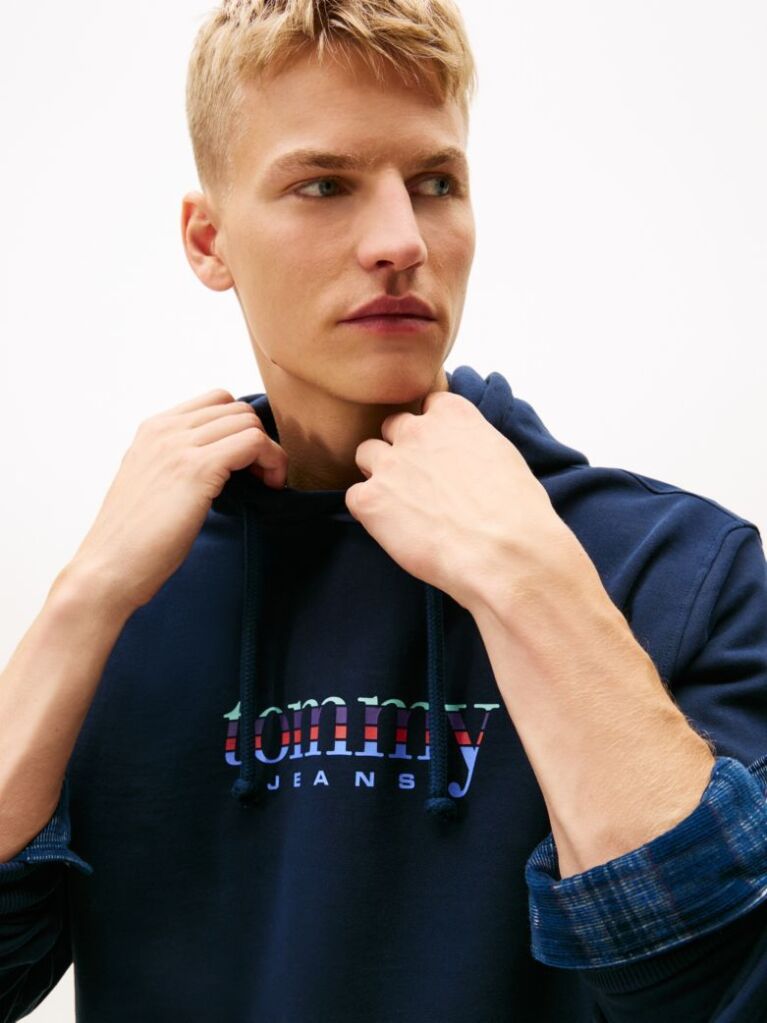 Blue Logo Terry Drawstring Hoody  Men