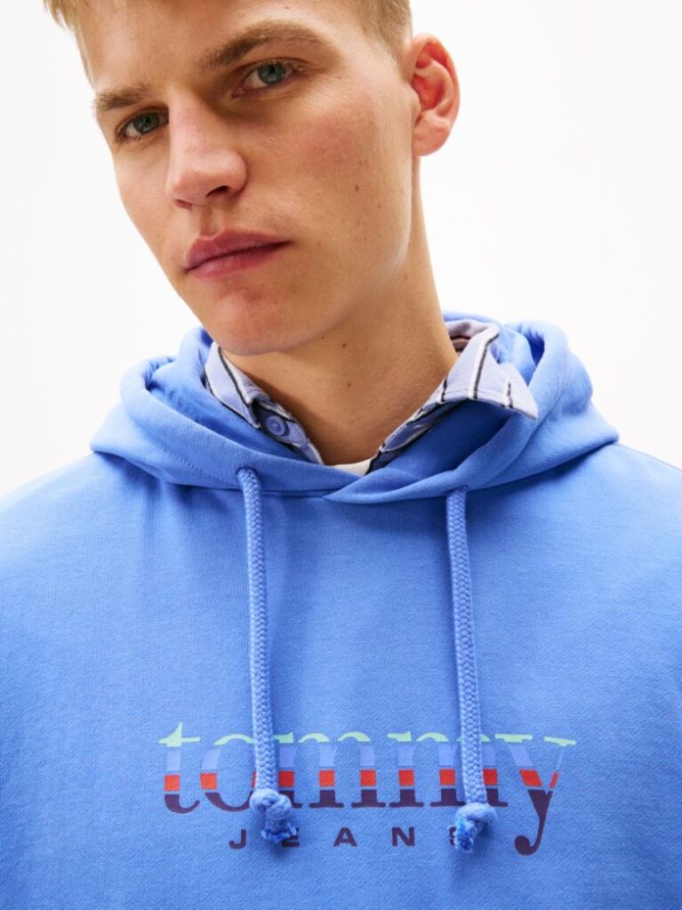 Blue Logo Terry Drawstring Hoody  Men