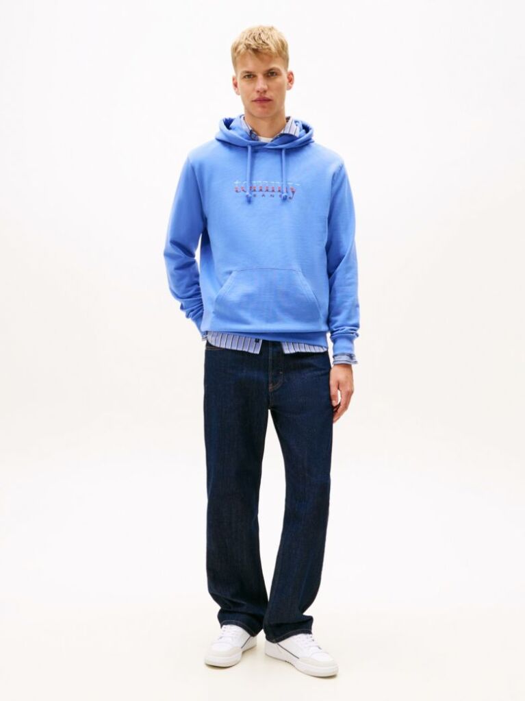 Blue Logo Terry Drawstring Hoody  Men