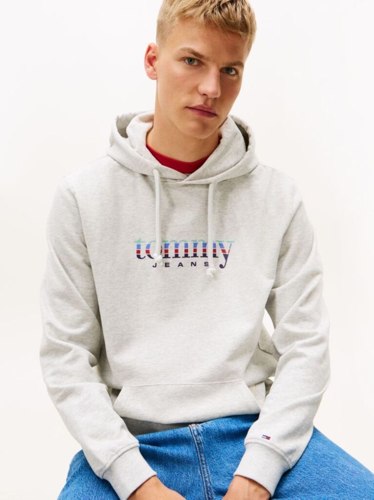 Grey Logo Terry Drawstring Hoody  Men