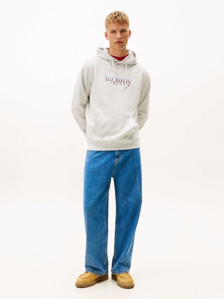 Grey Logo Terry Drawstring Hoody  Men