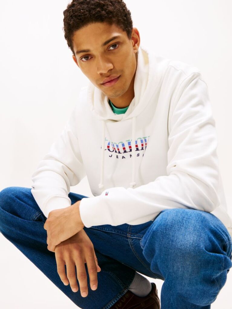 Beige Logo Terry Drawstring Hoody  Men