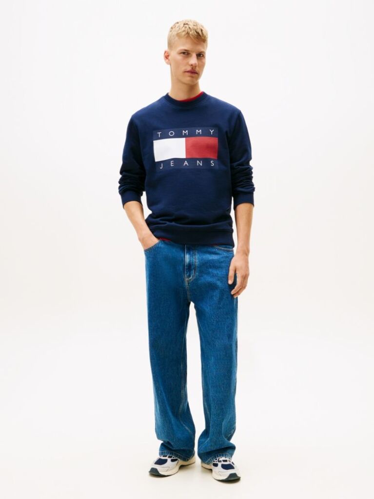 Blue Regular Tonal Flag Crew Neck Sweatshirt  Men