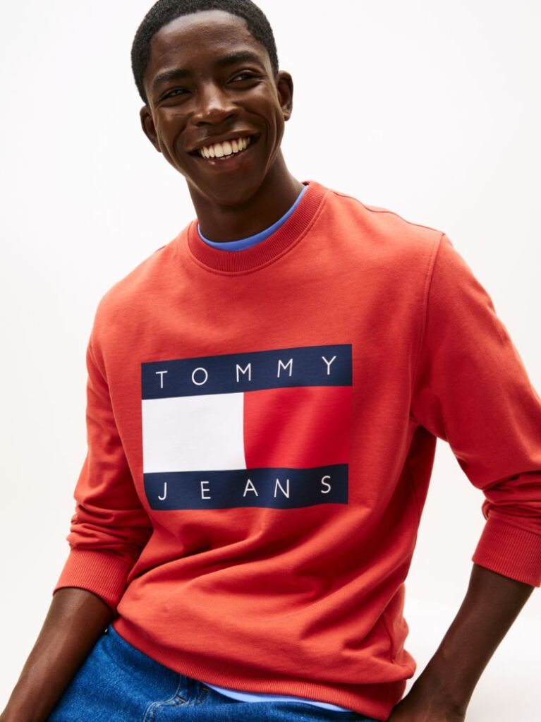 Red Regular Tonal Flag Crew Neck Sweatshirt  Men