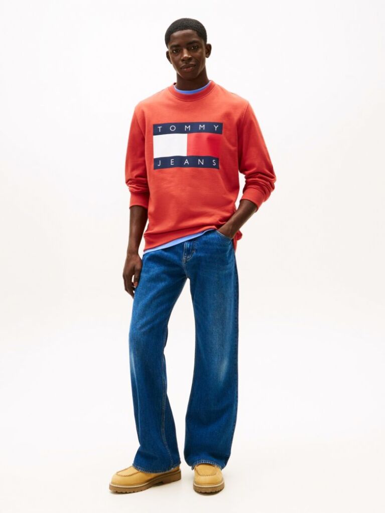 Red Regular Tonal Flag Crew Neck Sweatshirt  Men