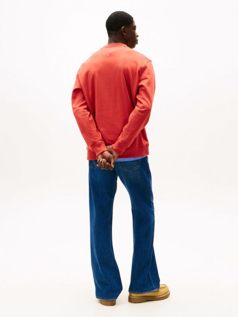 Red Regular Tonal Flag Crew Neck Sweatshirt  Men