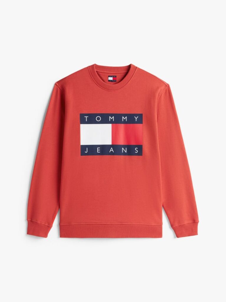 Red Regular Tonal Flag Crew Neck Sweatshirt  Men