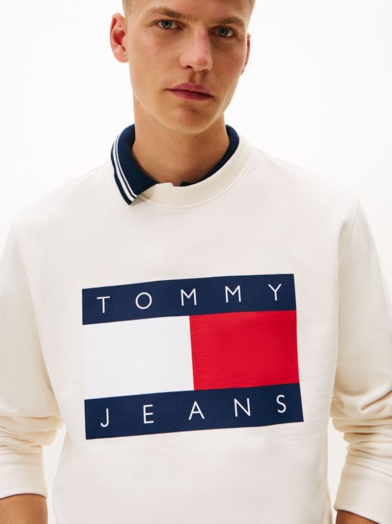White Regular Tonal Flag Crew Neck Sweatshirt  Men