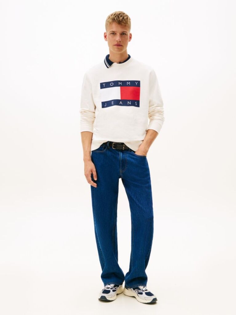 White Regular Tonal Flag Crew Neck Sweatshirt  Men