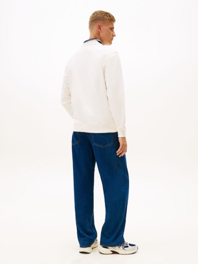 White Regular Tonal Flag Crew Neck Sweatshirt  Men