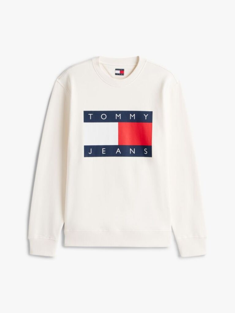 White Regular Tonal Flag Crew Neck Sweatshirt  Men