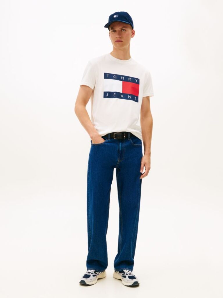 Άσπρο T-Shirt Με Κλασική Λαιμόκοψη Και Σημαία  Άνδρες