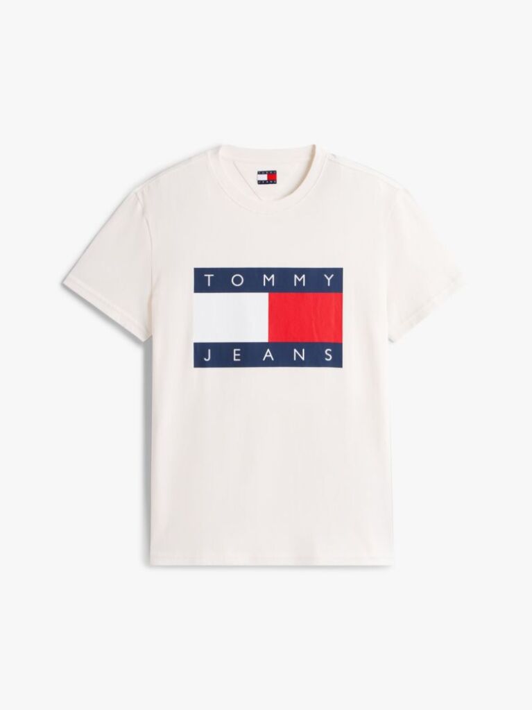 Άσπρο T-Shirt Με Κλασική Λαιμόκοψη Και Σημαία  Άνδρες