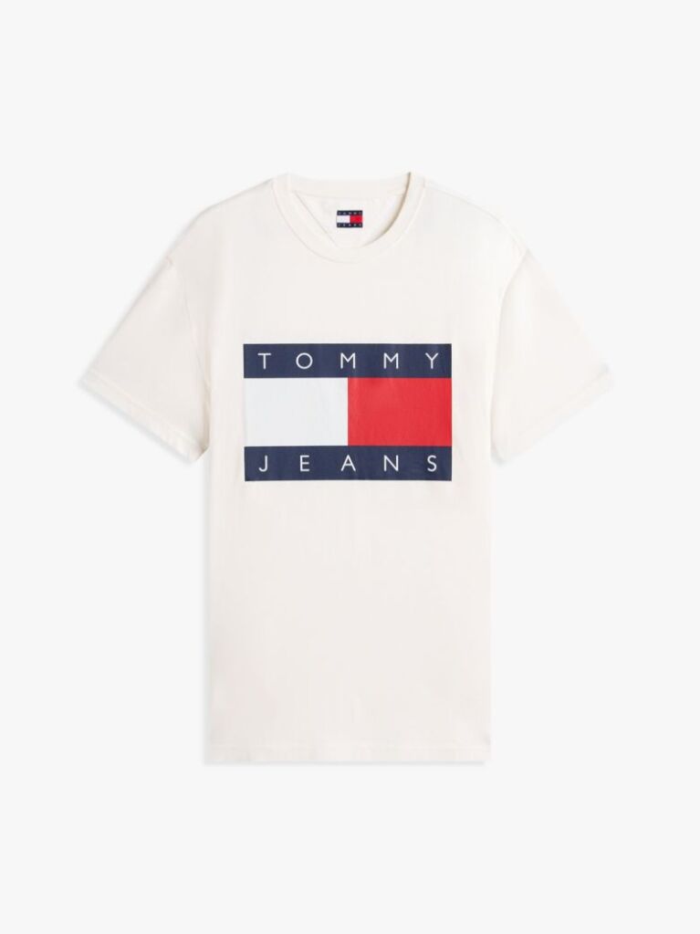 Άσπρο T-Shirt Με Κλασική Λαιμόκοψη Και Σημαία  Άνδρες