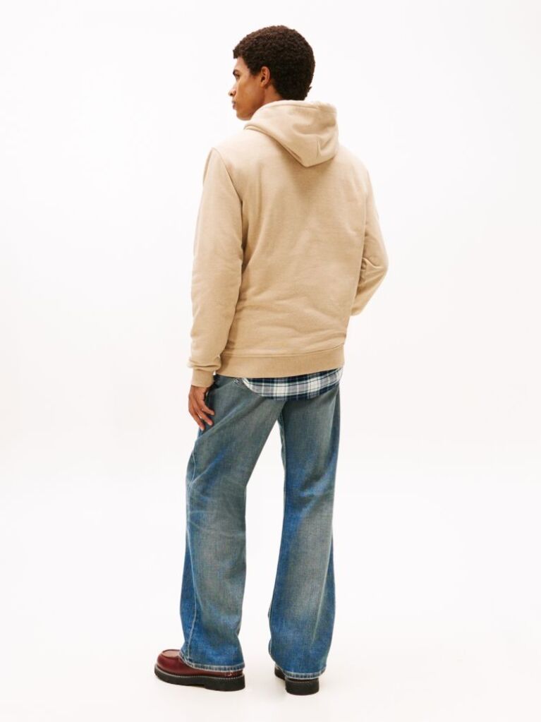 Beige Tommy Badge Terry Drawstring Hoody  Men