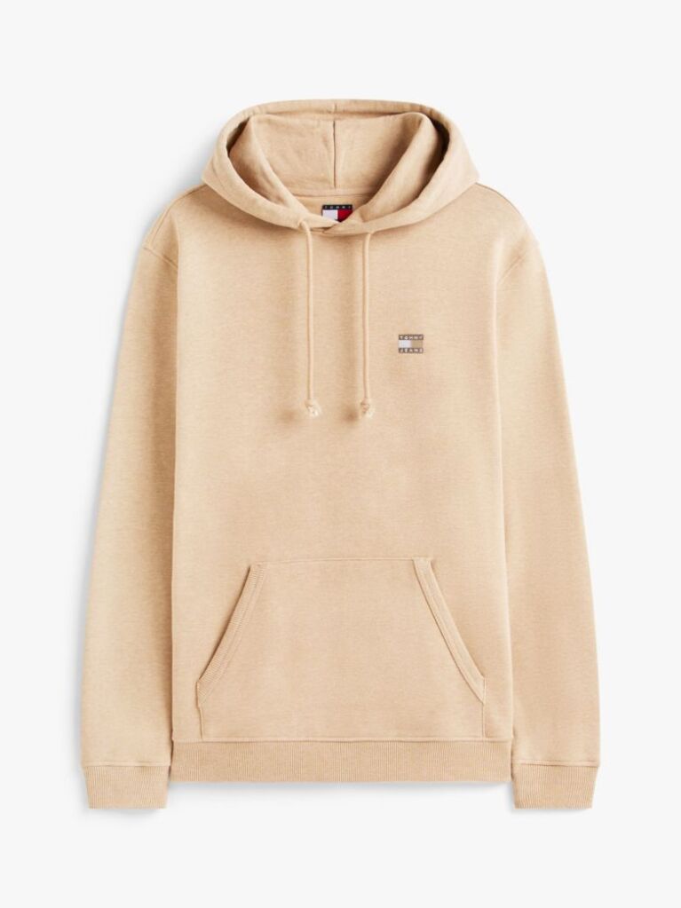 Beige Tommy Badge Terry Drawstring Hoody  Men