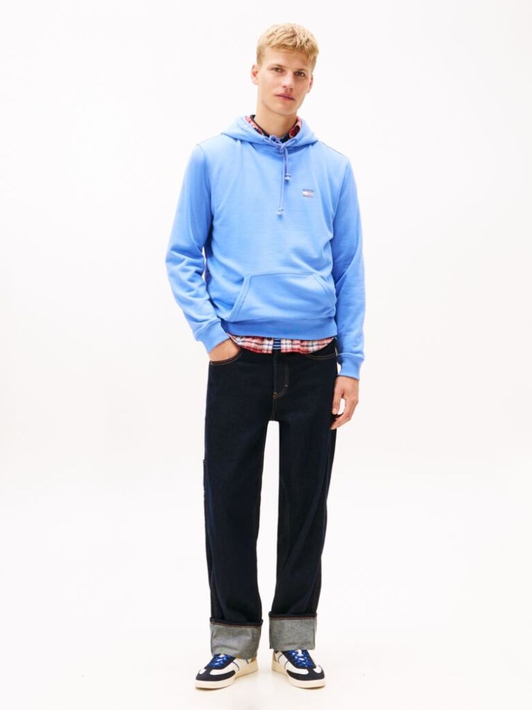 Blue Tommy Badge Terry Drawstring Hoody  Men