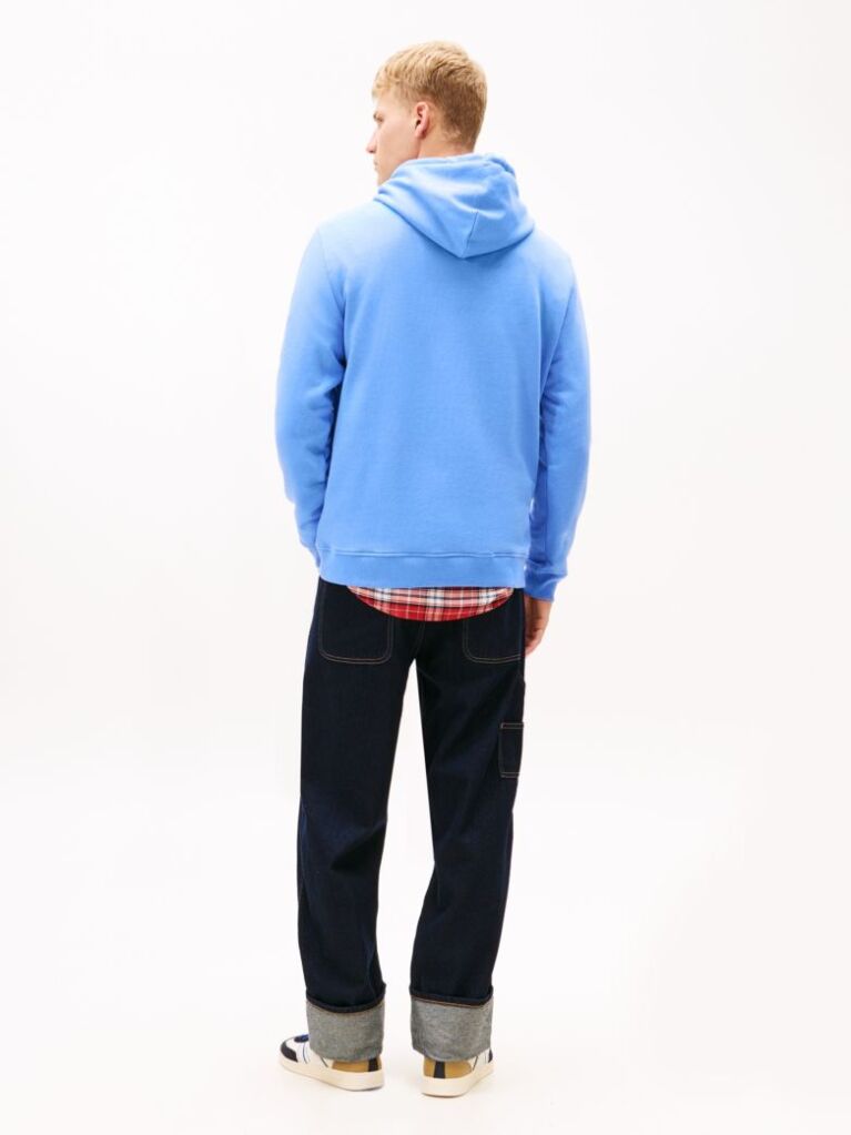 Blue Tommy Badge Terry Drawstring Hoody  Men