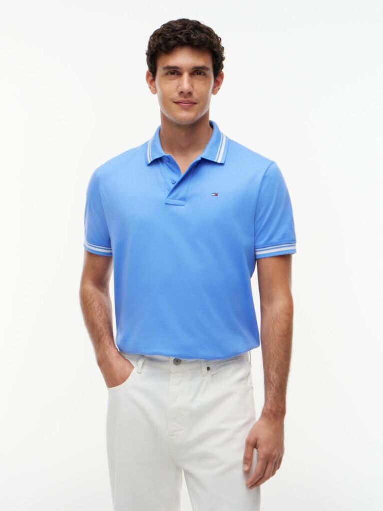 Blue Tommy Flag Regular Fit Tipped Polo Shirt  Men