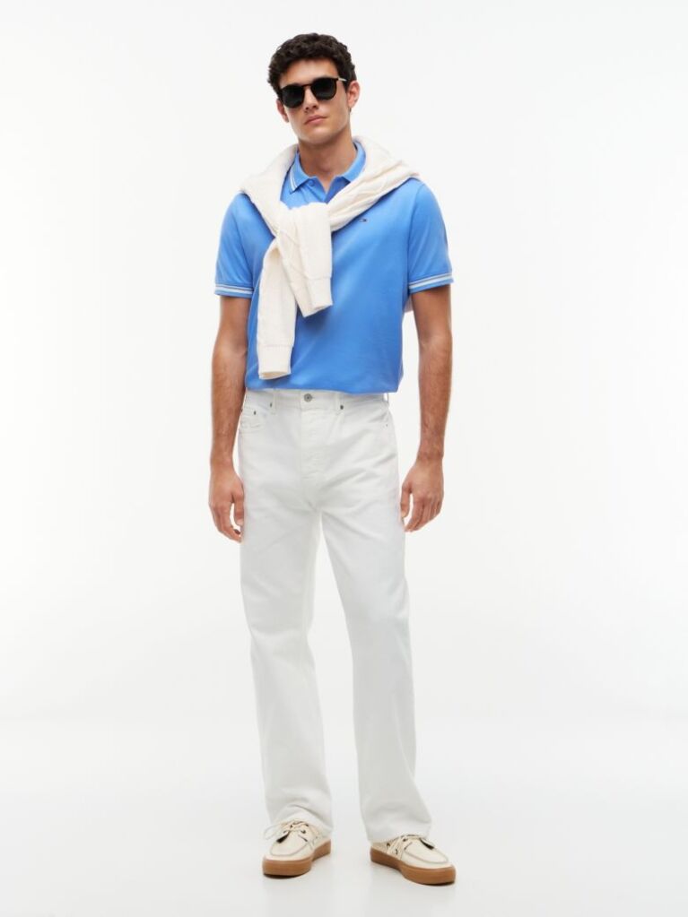 Blue Tommy Flag Regular Fit Tipped Polo Shirt  Men