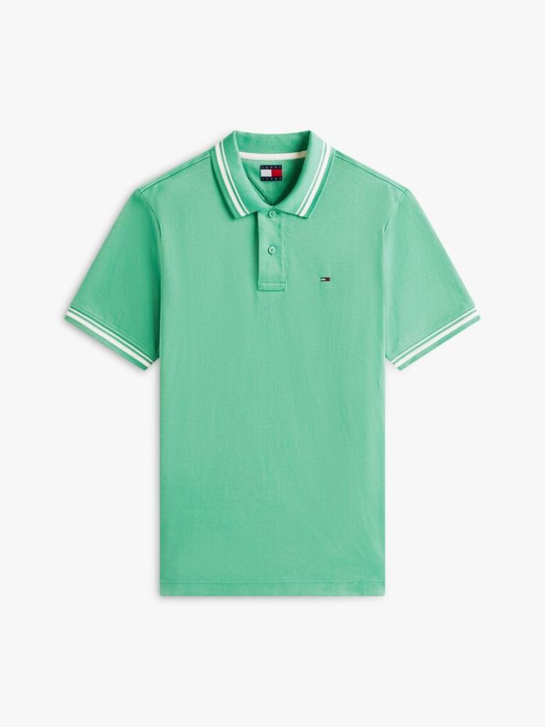 Green Tommy Flag Regular Fit Tipped Polo Shirt  Men