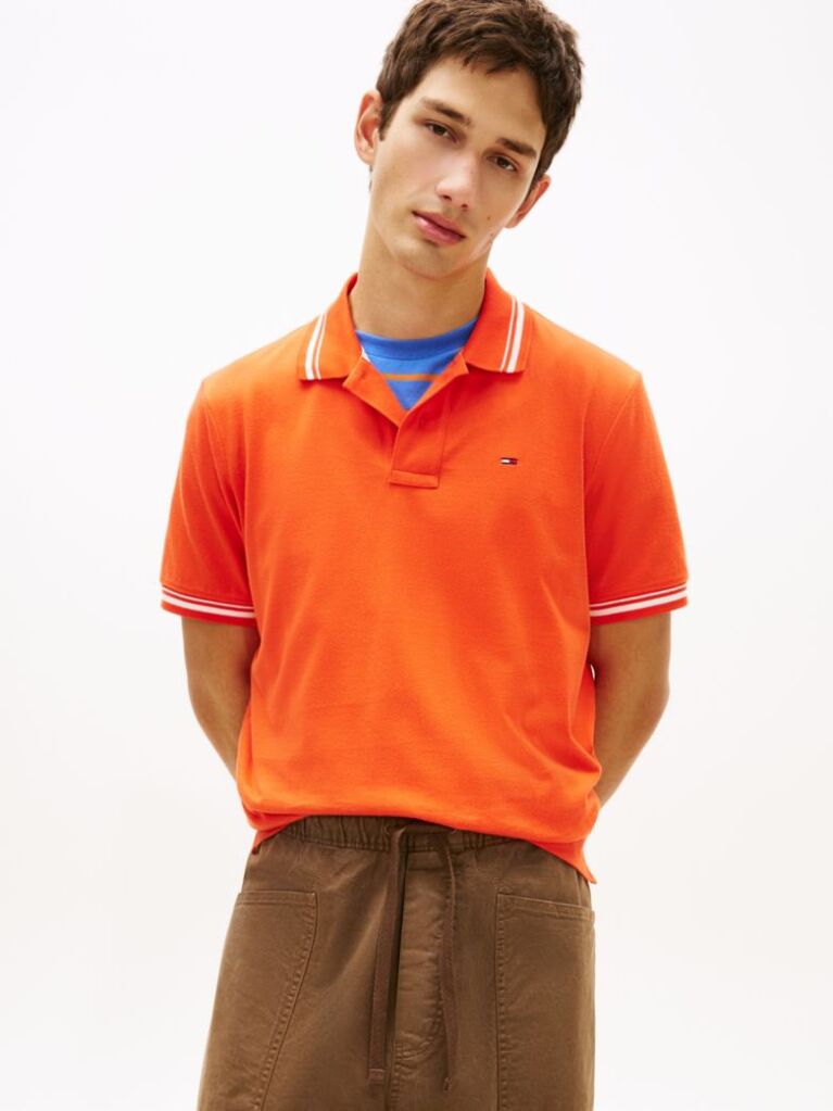 Orange Tommy Flag Regular Fit Tipped Polo Shirt  Men