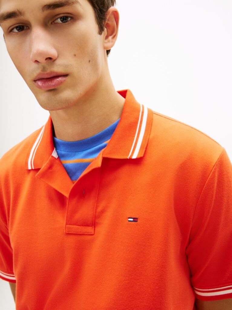 Orange Tommy Flag Regular Fit Tipped Polo Shirt  Men