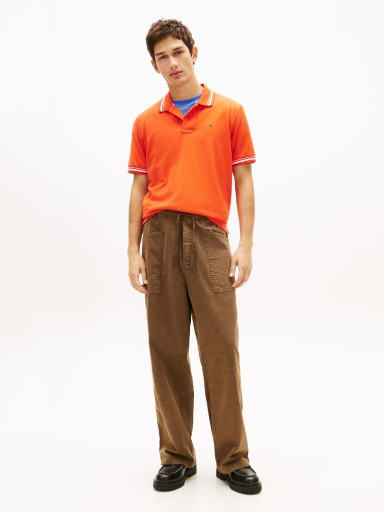 Orange Tommy Flag Regular Fit Tipped Polo Shirt  Men
