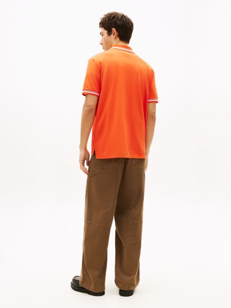 Orange Tommy Flag Regular Fit Tipped Polo Shirt  Men
