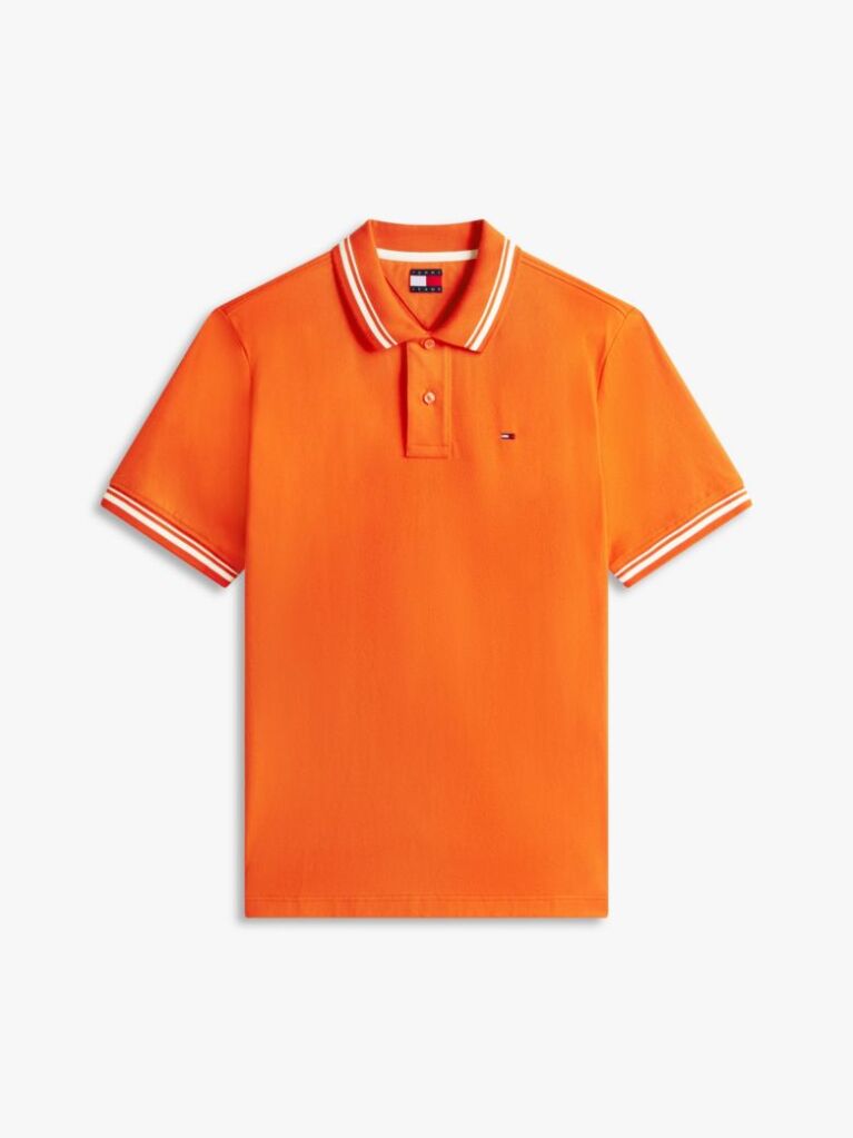 Orange Tommy Flag Regular Fit Tipped Polo Shirt  Men
