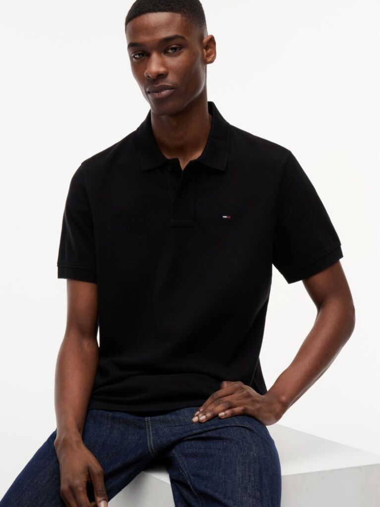 Black Hilfiger Flag Regular Fit Pique Polo Shirt  Men