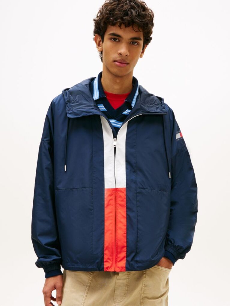 Blue Oversized Colour-Blocked Water Repellent Chicago Windbreaker  Men