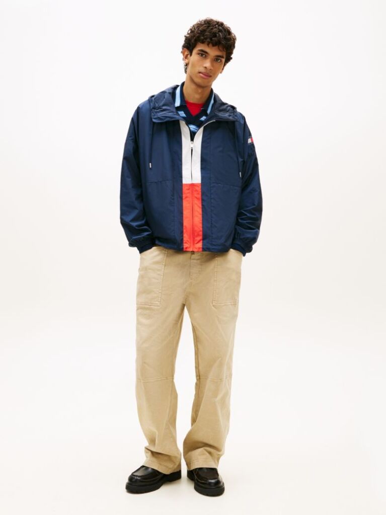 Blue Oversized Colour-Blocked Water Repellent Chicago Windbreaker  Men