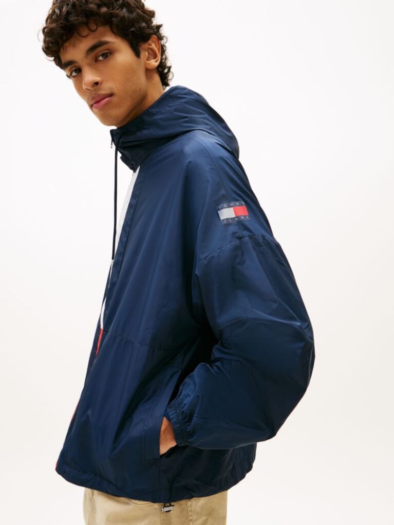 Blue Oversized Colour-Blocked Water Repellent Chicago Windbreaker  Men