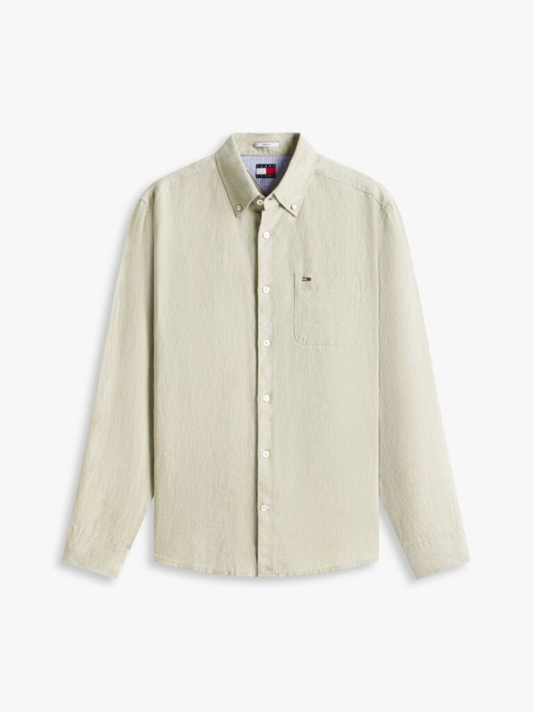 Green Regular Fit Button-Down Pure Linen Shirt  Men
