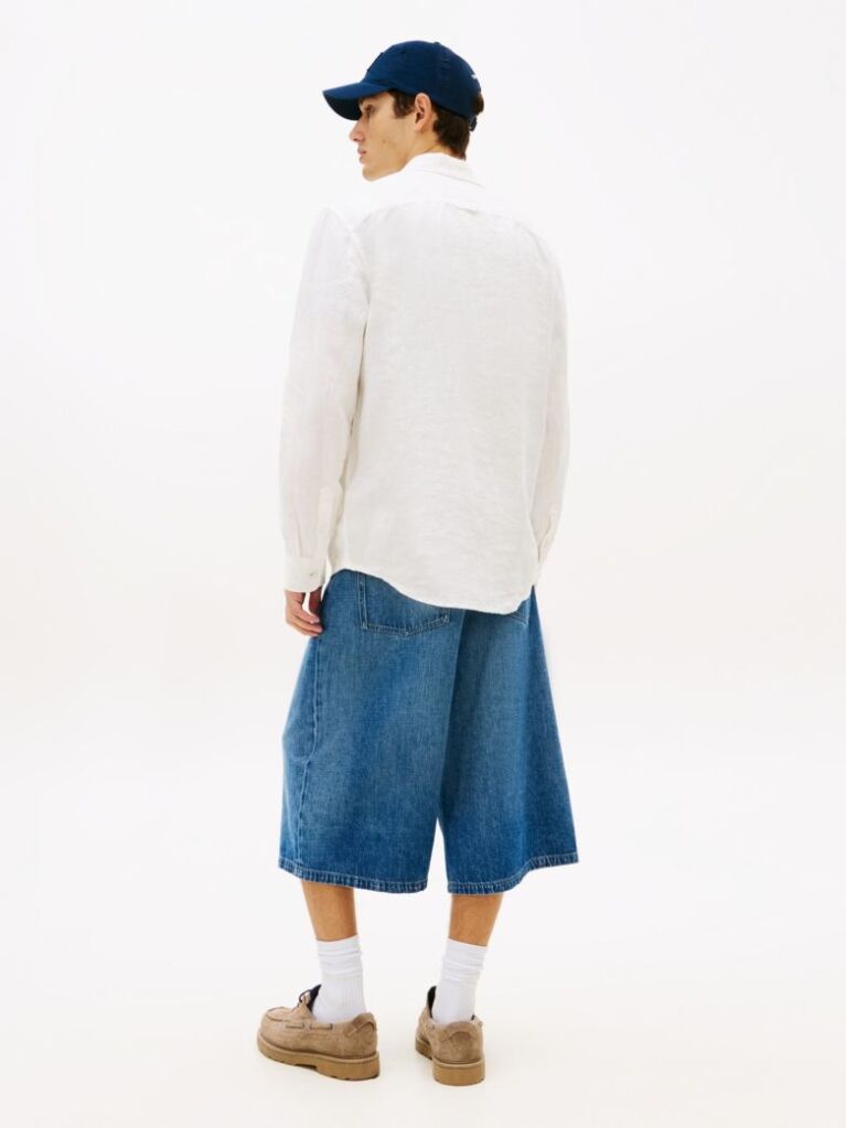 White Regular Fit Button-Down Pure Linen Shirt  Men