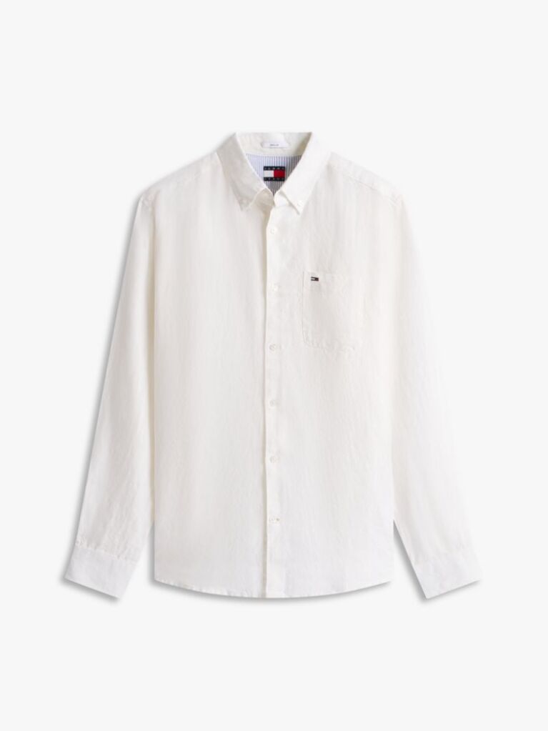White Regular Fit Button-Down Pure Linen Shirt  Men