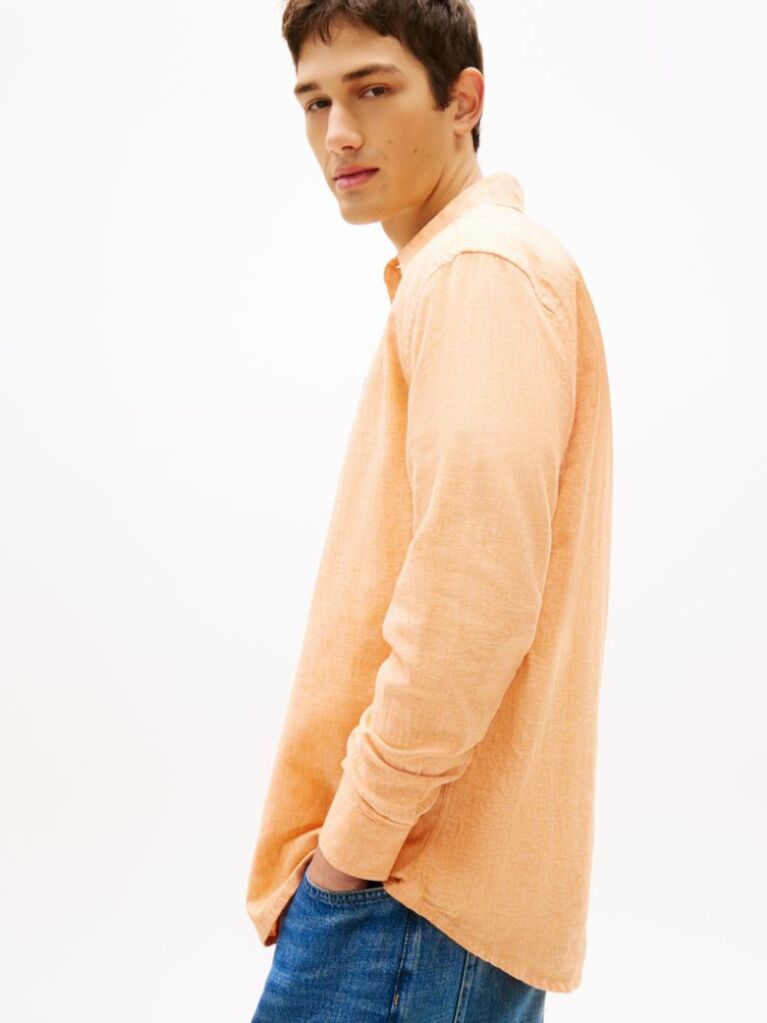 Orange Regular Fit Linen Blend Shirt  Men