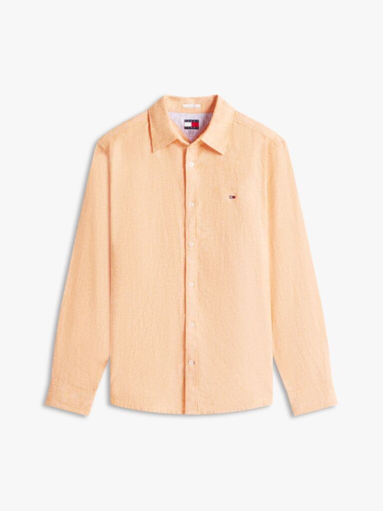 Orange Regular Fit Linen Blend Shirt  Men