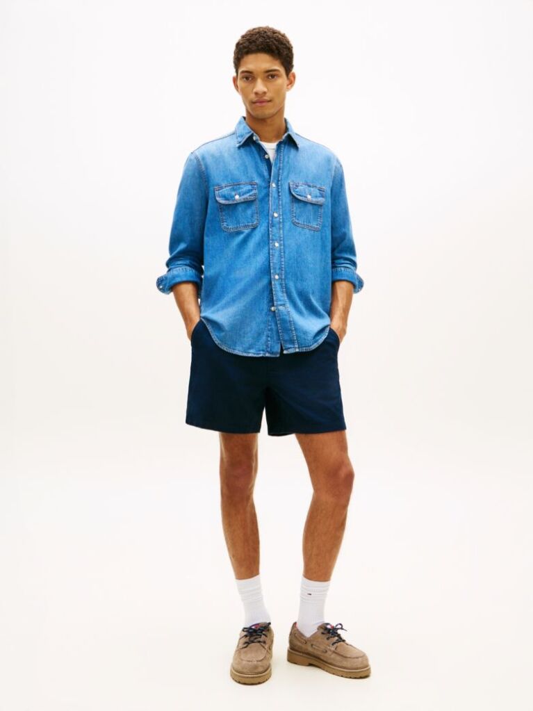 Blue Logo Relaxed Bermuda Shorts With Linen  Men