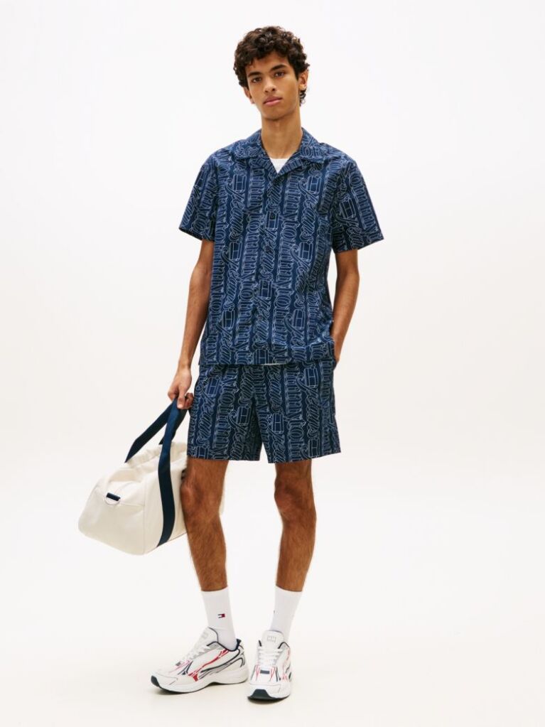 Blue Print Poplin Relaxed Bermuda Shorts  Men