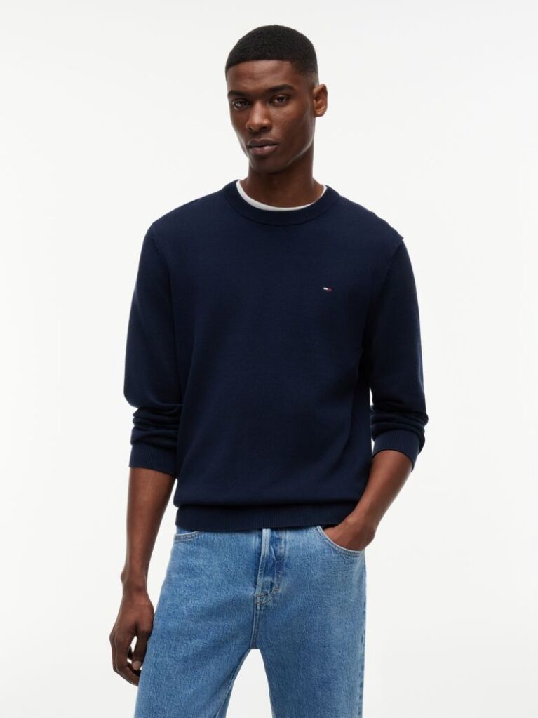 Blue Tommy Flag Slim Crew Neck Jumper  Men