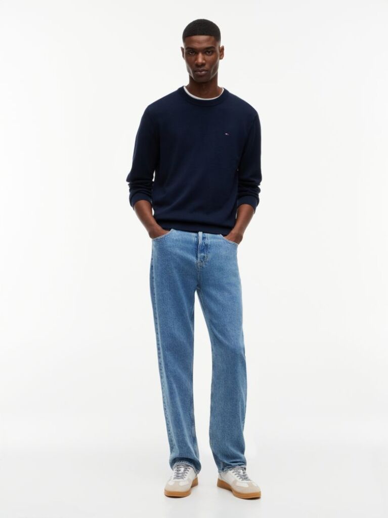 Blue Tommy Flag Slim Crew Neck Jumper  Men