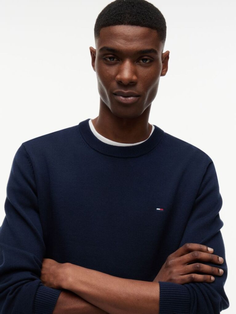 Blue Tommy Flag Slim Crew Neck Jumper  Men