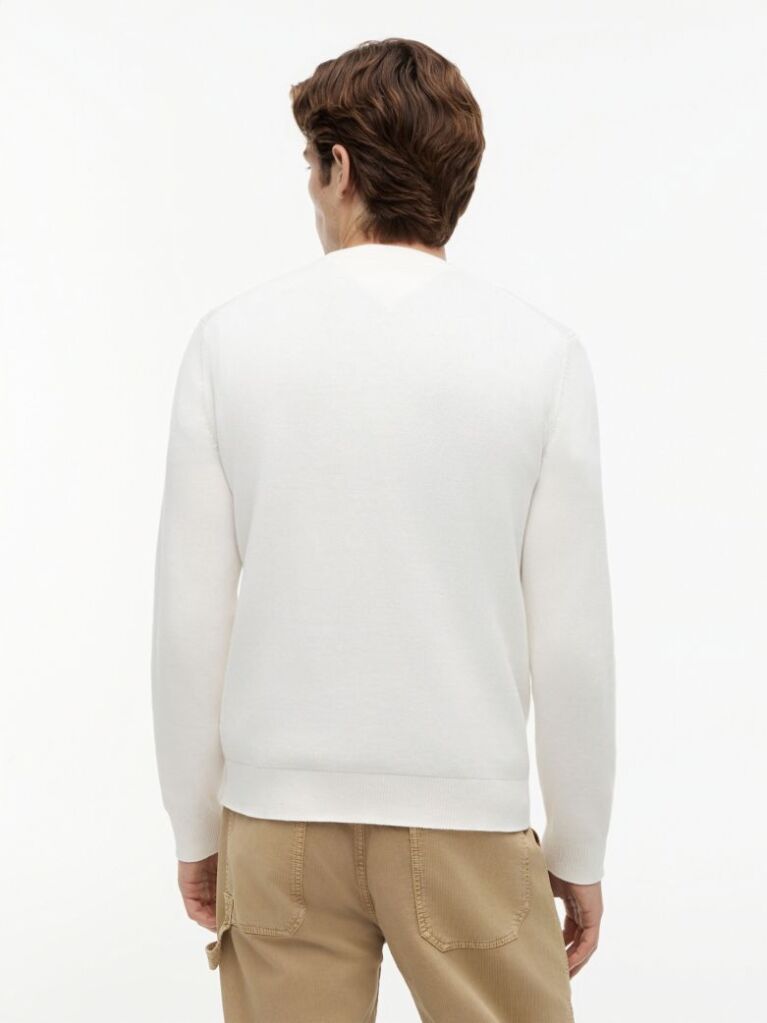 Beige Tommy Flag Slim Crew Neck Jumper  Men
