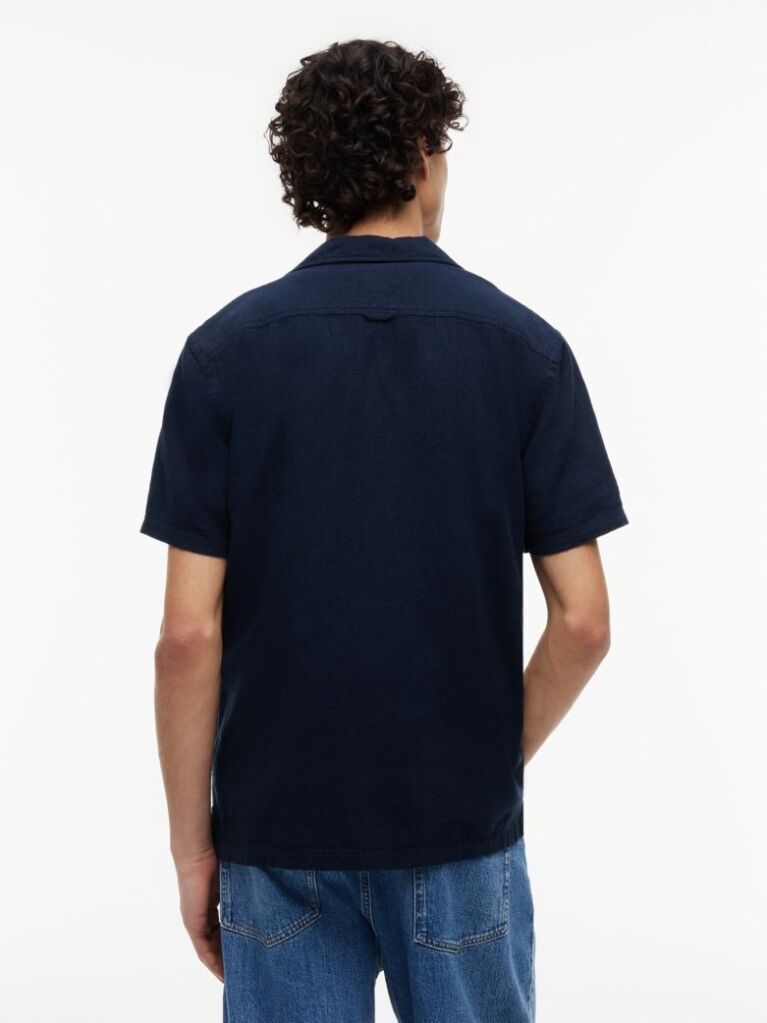 Blue Regular Fit Linen Blend Short Sleeve Shirt  Men